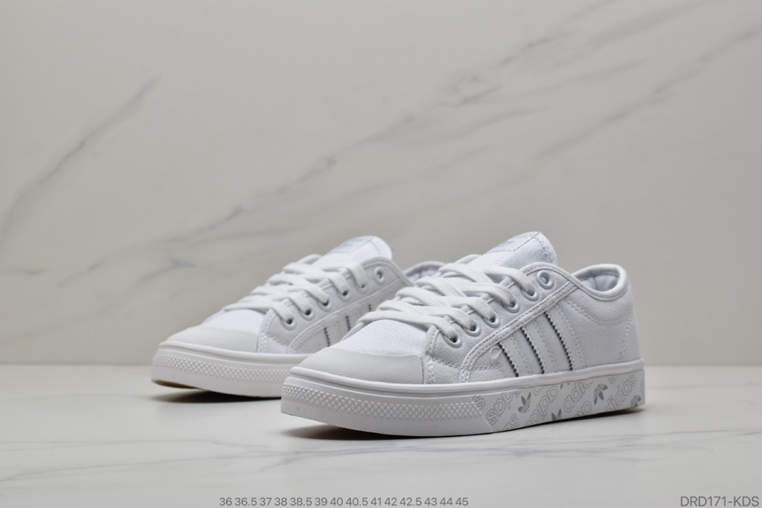 100 公司级 阿迪达斯经典，三叶草Adidas Nizza Low”Grey/White”半截式包胶鞋头校园低帮休闲运动帆布板鞋“浅紫白”EE5614