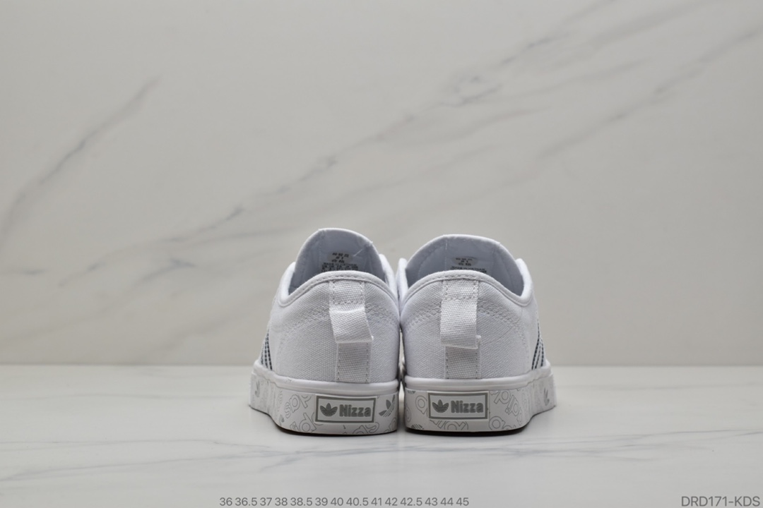 100 公司级 阿迪达斯经典，三叶草Adidas Nizza Low”Grey/White”半截式包胶鞋头校园低帮休闲运动帆布板鞋“浅紫白”EE5614