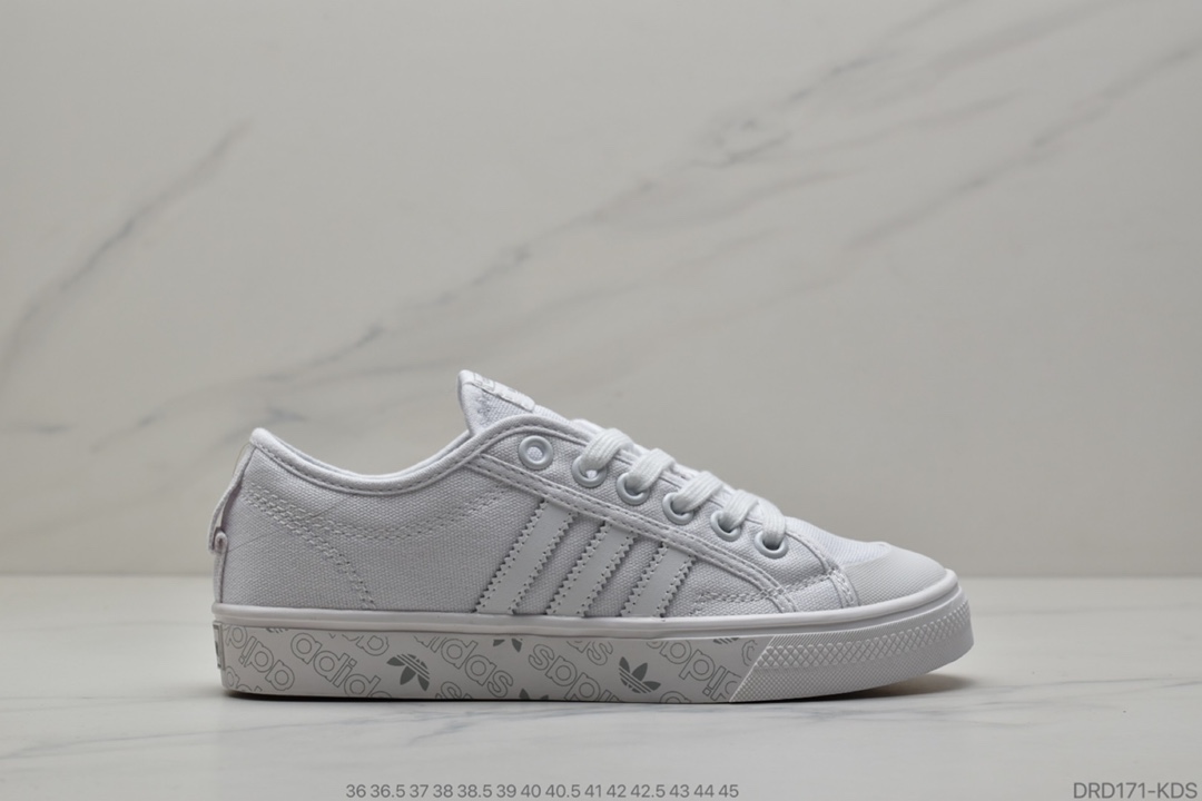 100 公司级 阿迪达斯经典，三叶草Adidas Nizza Low”Grey/White”半截式包胶鞋头校园低帮休闲运动帆布板鞋“浅紫白”EE5614
