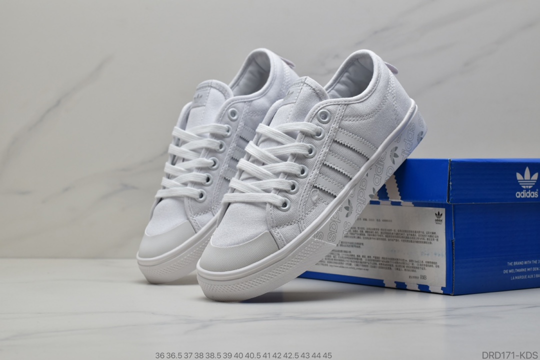 100 公司级 阿迪达斯经典，三叶草Adidas Nizza Low”Grey/White”半截式包胶鞋头校园低帮休闲运动帆布板鞋“浅紫白”EE5614
