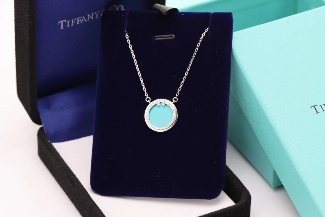 Tiffany & Co. Tiffany&Co. 双T圆牌绿松石 锁骨项链