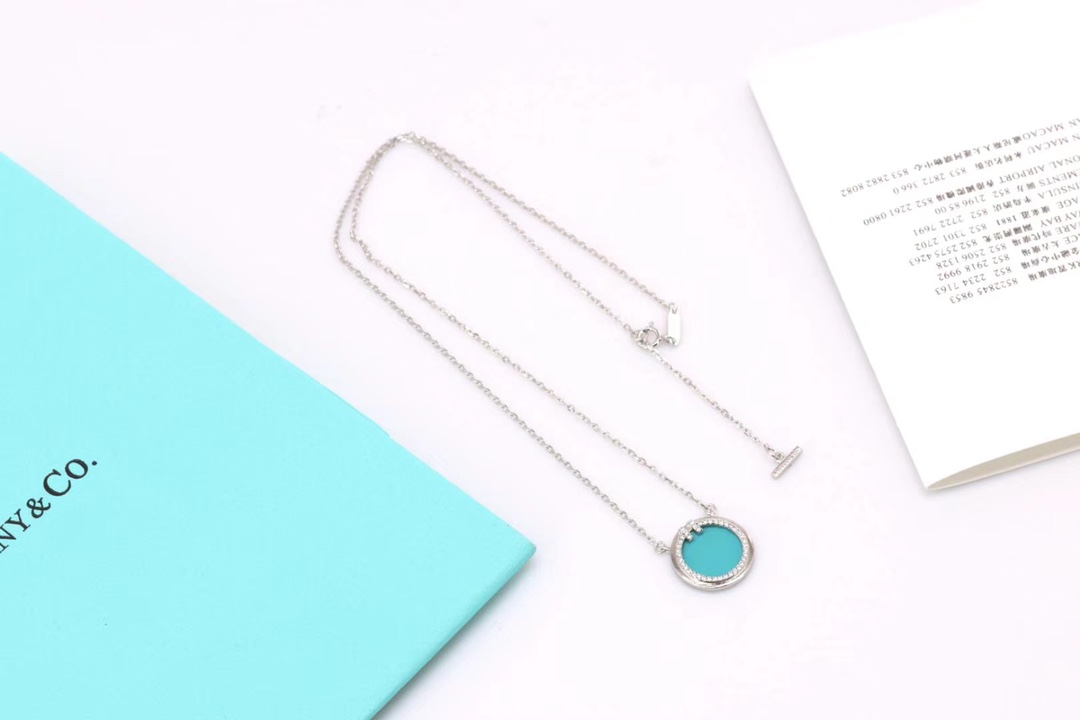 Tiffany & Co. Tiffany&Co. 双T圆牌绿松石项链 纯银
