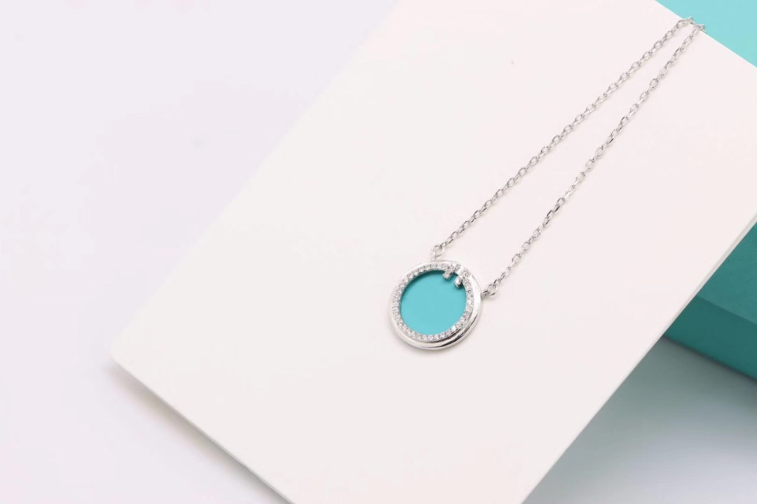 Tiffany & Co. Tiffany&Co. 双T圆牌绿松石项链 纯银