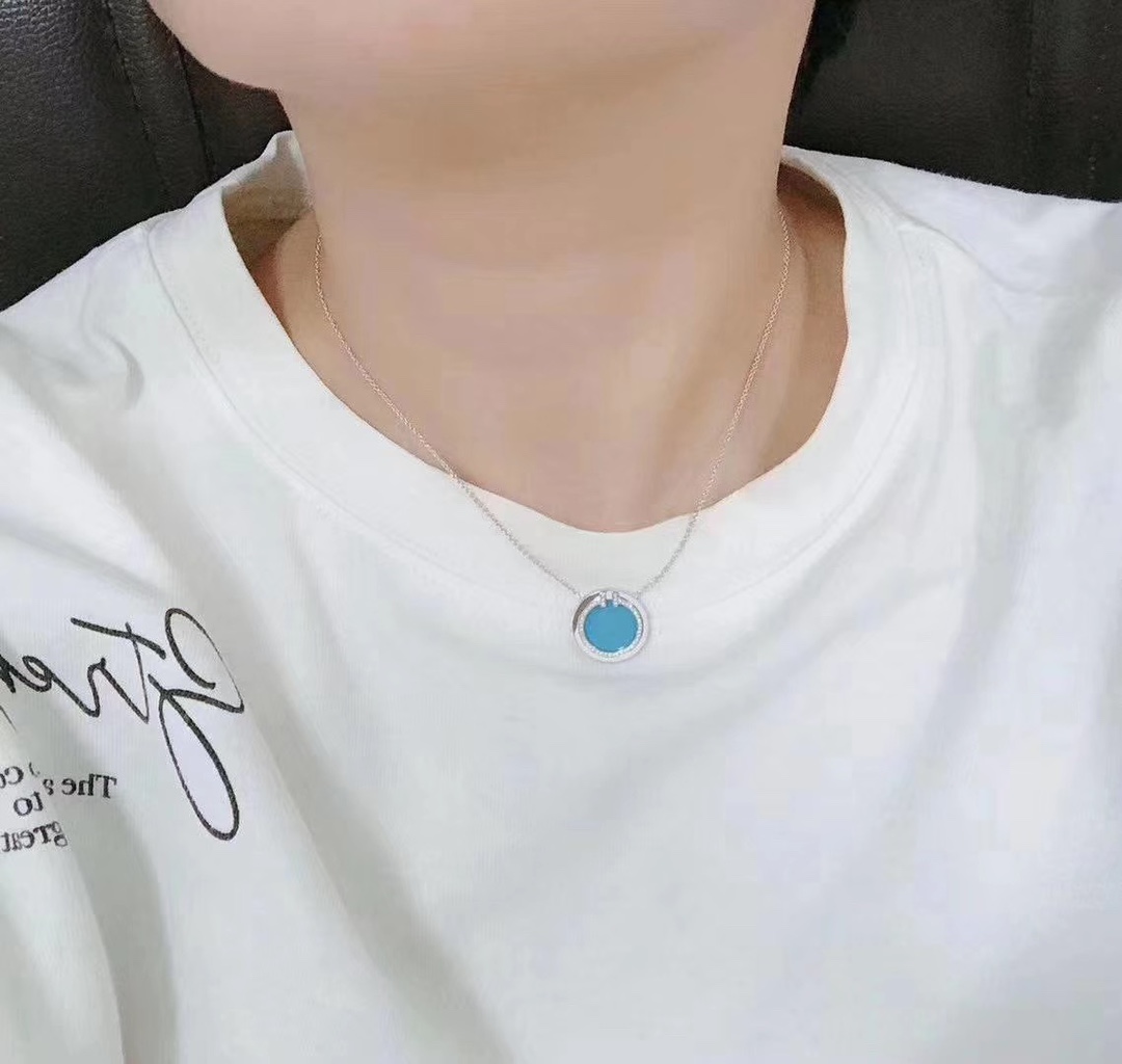 Tiffany & Co. Tiffany&Co. 双T圆牌绿松石项链 纯银