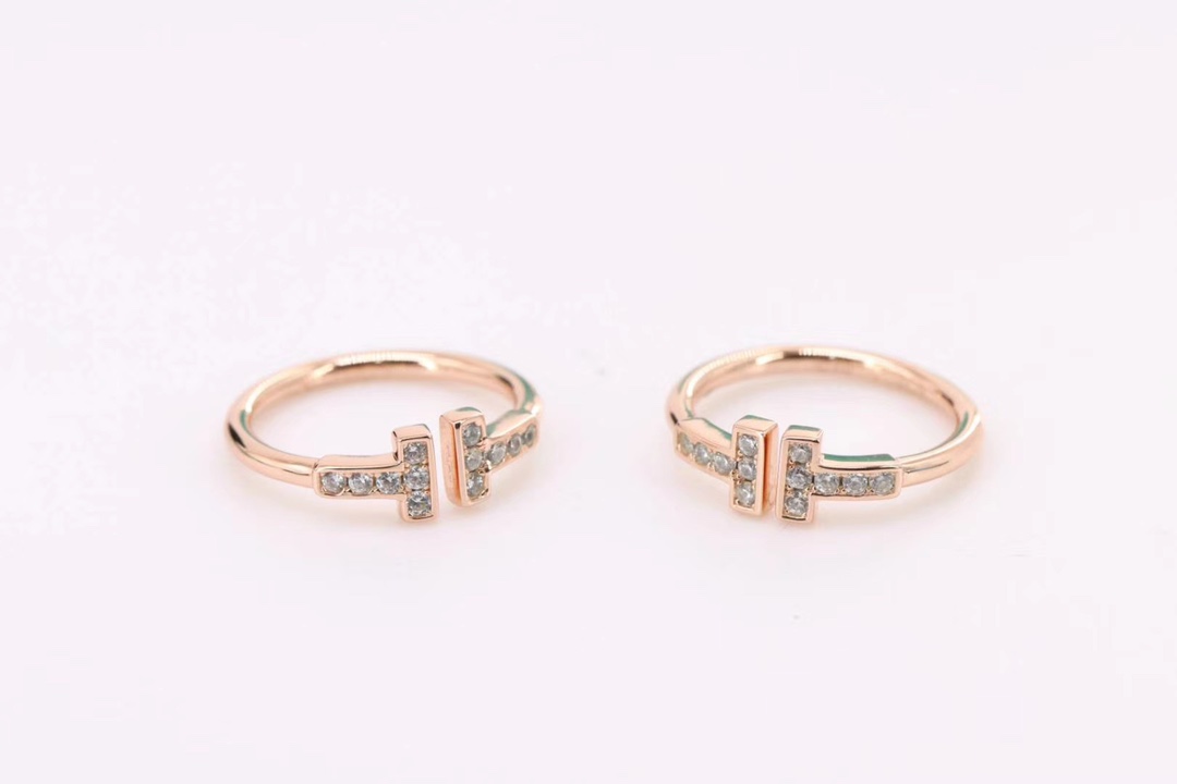Tiffany & Co. Tiffany T系列双T戒指满钻玫瑰金