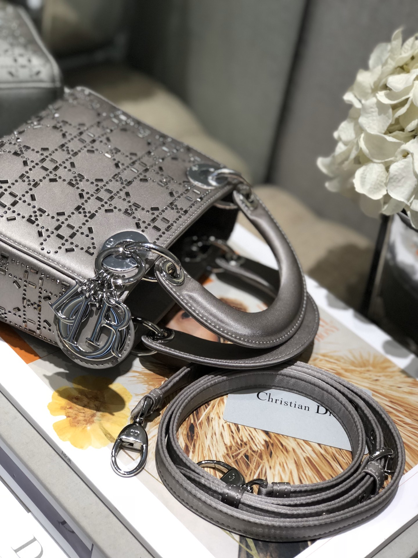 Dior Lady Mini 真丝镶钻戴妃包