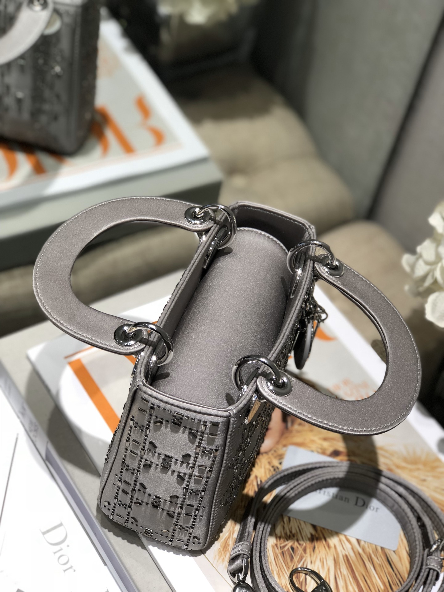 Dior Lady Mini 真丝镶钻戴妃包