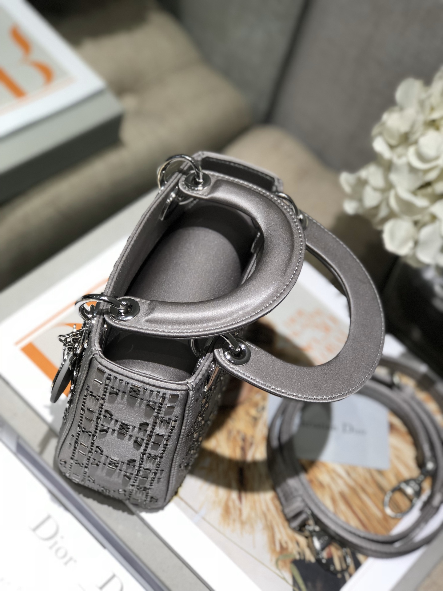 Dior Lady Mini 真丝镶钻戴妃包