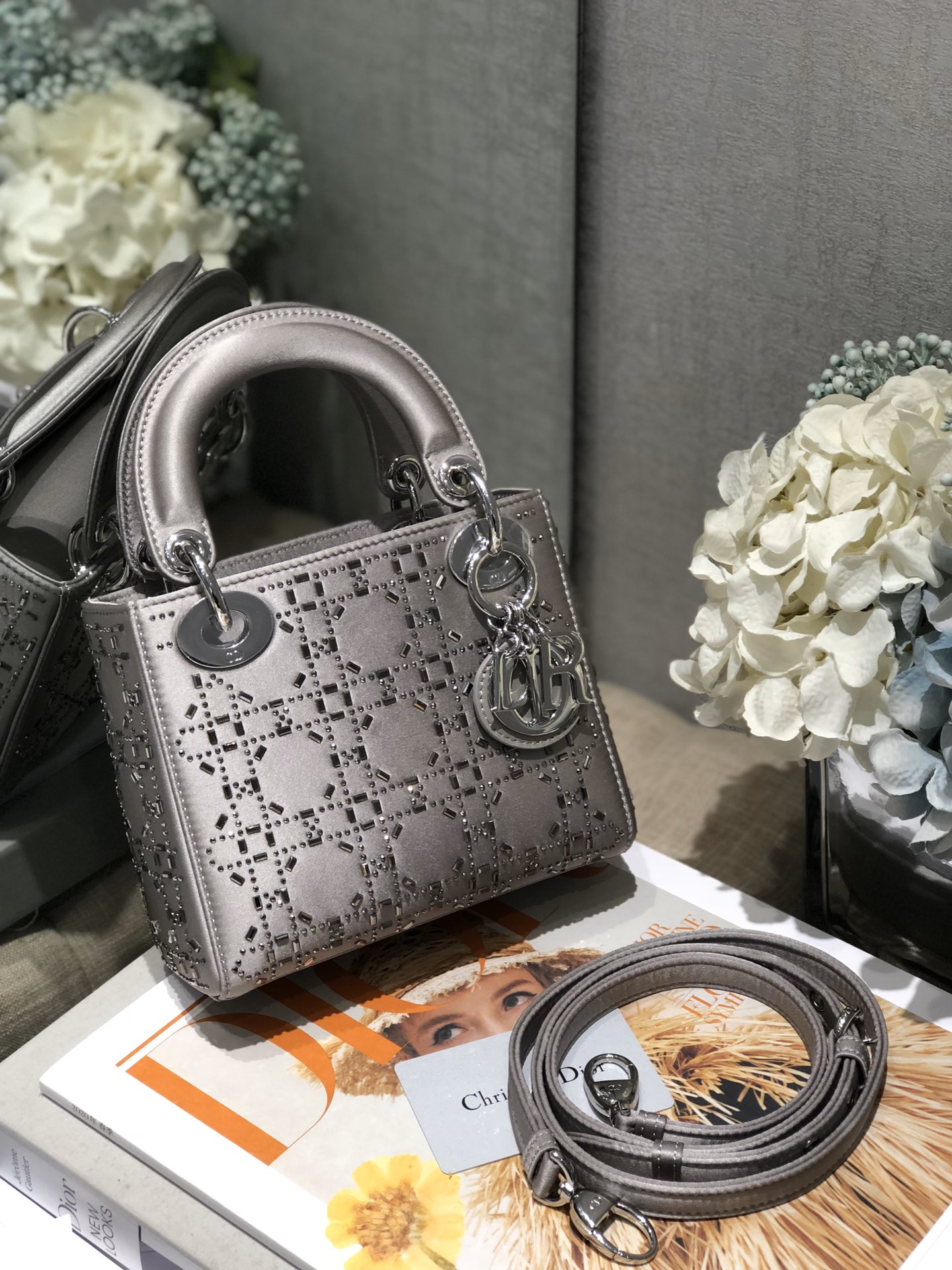 Dior Lady Mini 真丝镶钻戴妃包