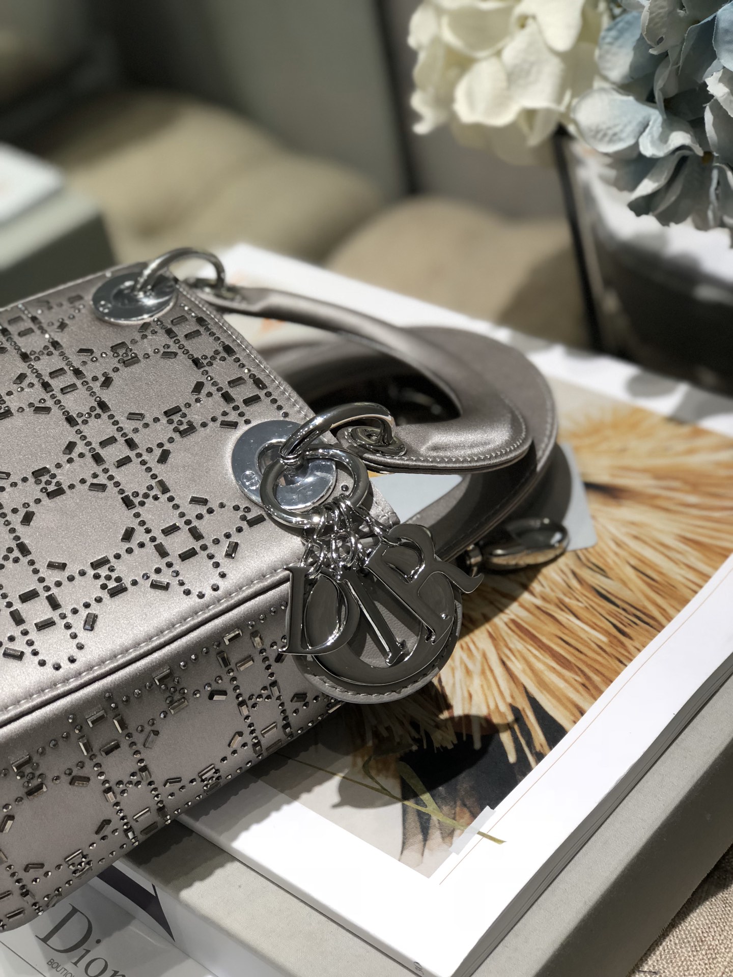 Dior Lady Mini 真丝镶钻戴妃包