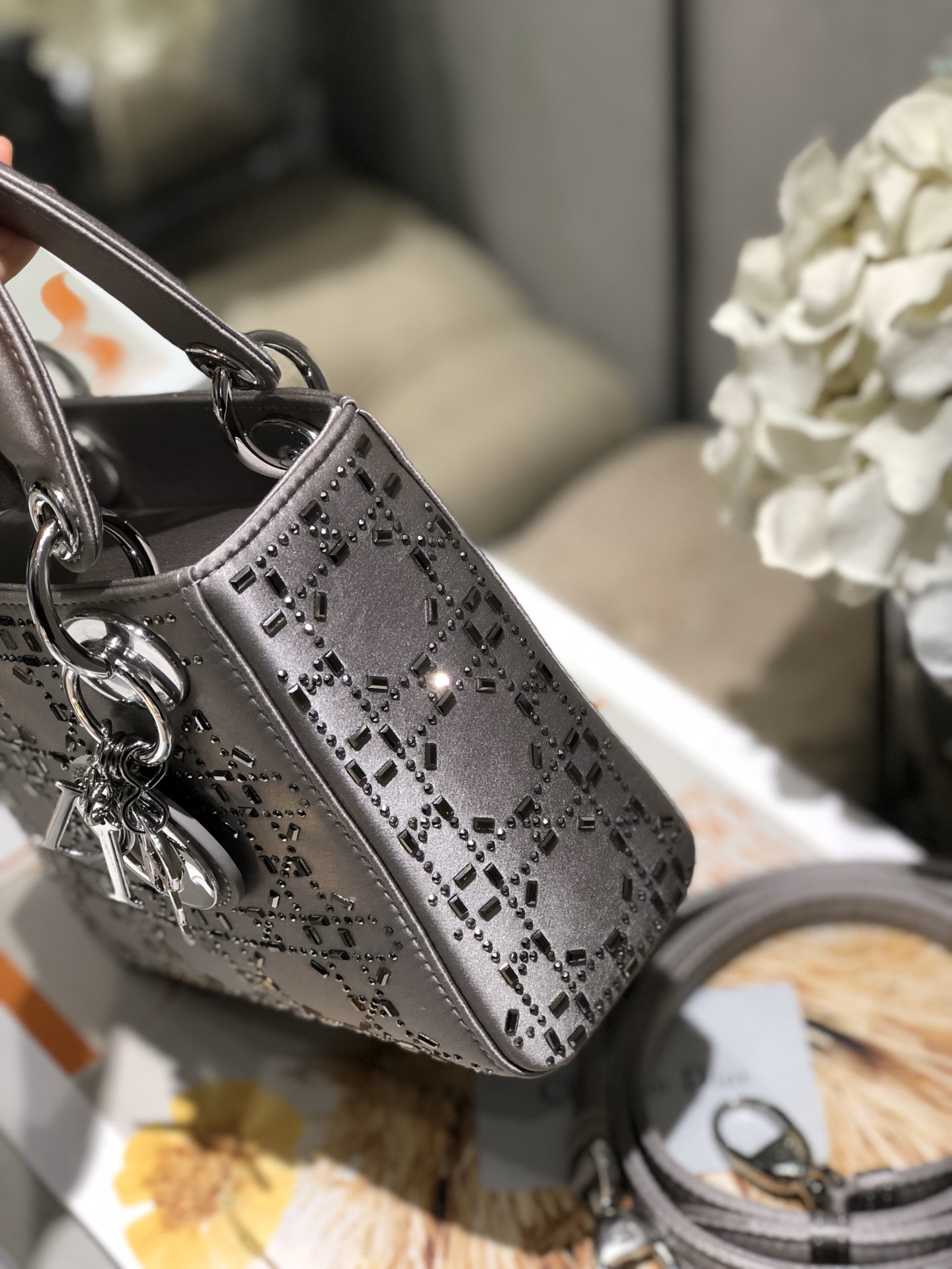 Dior Lady Mini 真丝镶钻戴妃包