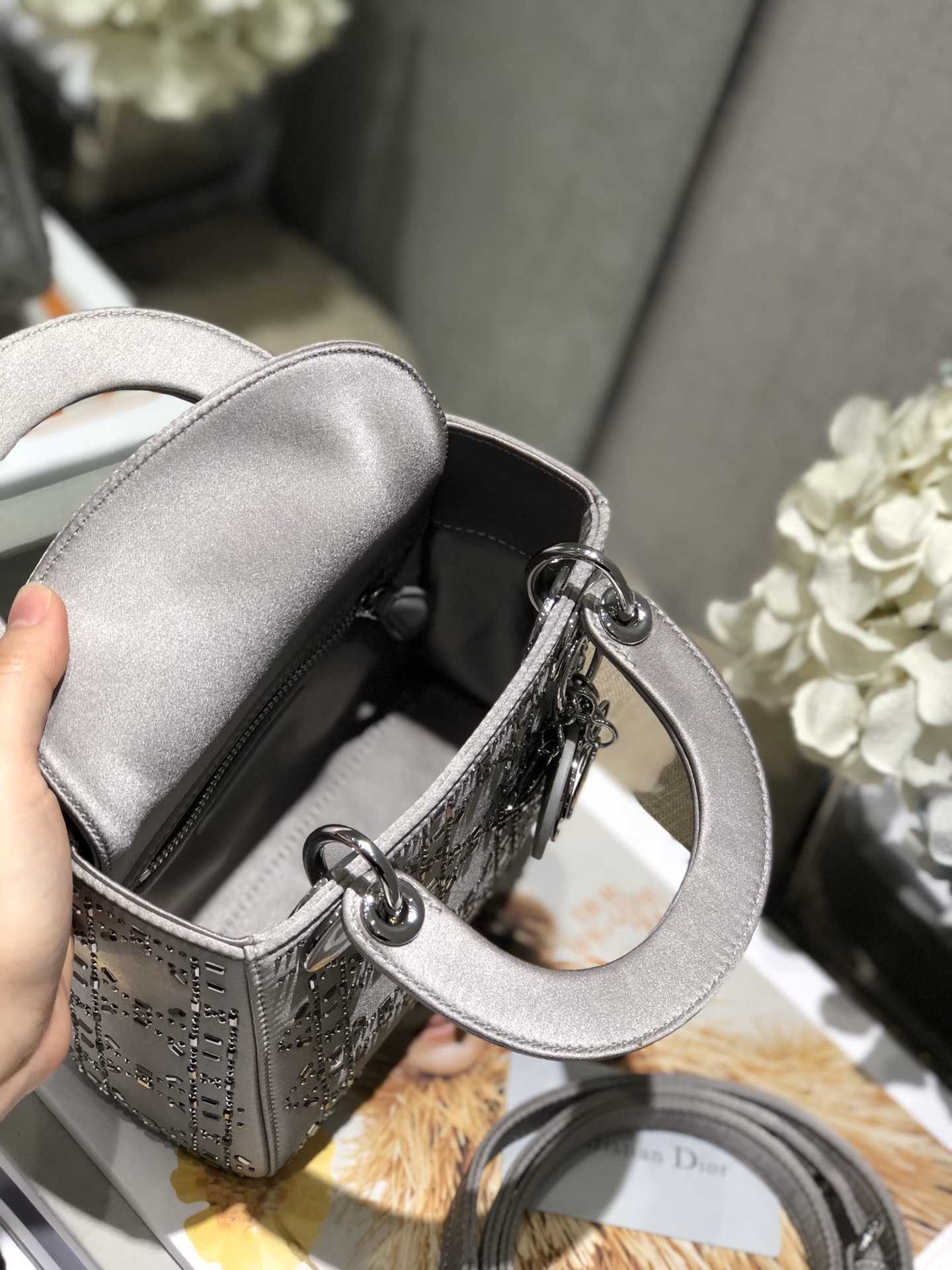 Dior Lady Mini 真丝镶钻戴妃包