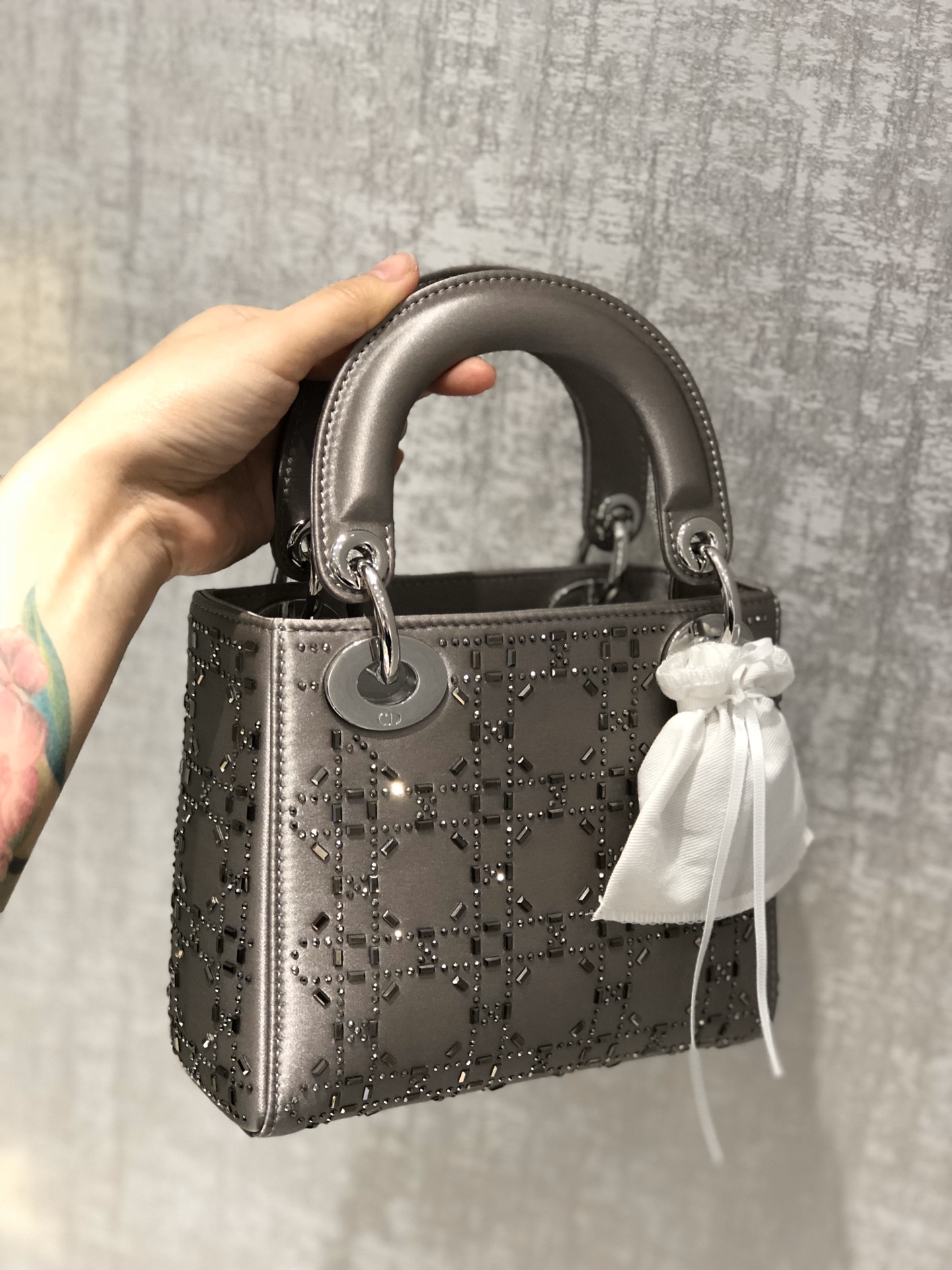 Dior Lady Mini 真丝镶钻戴妃包