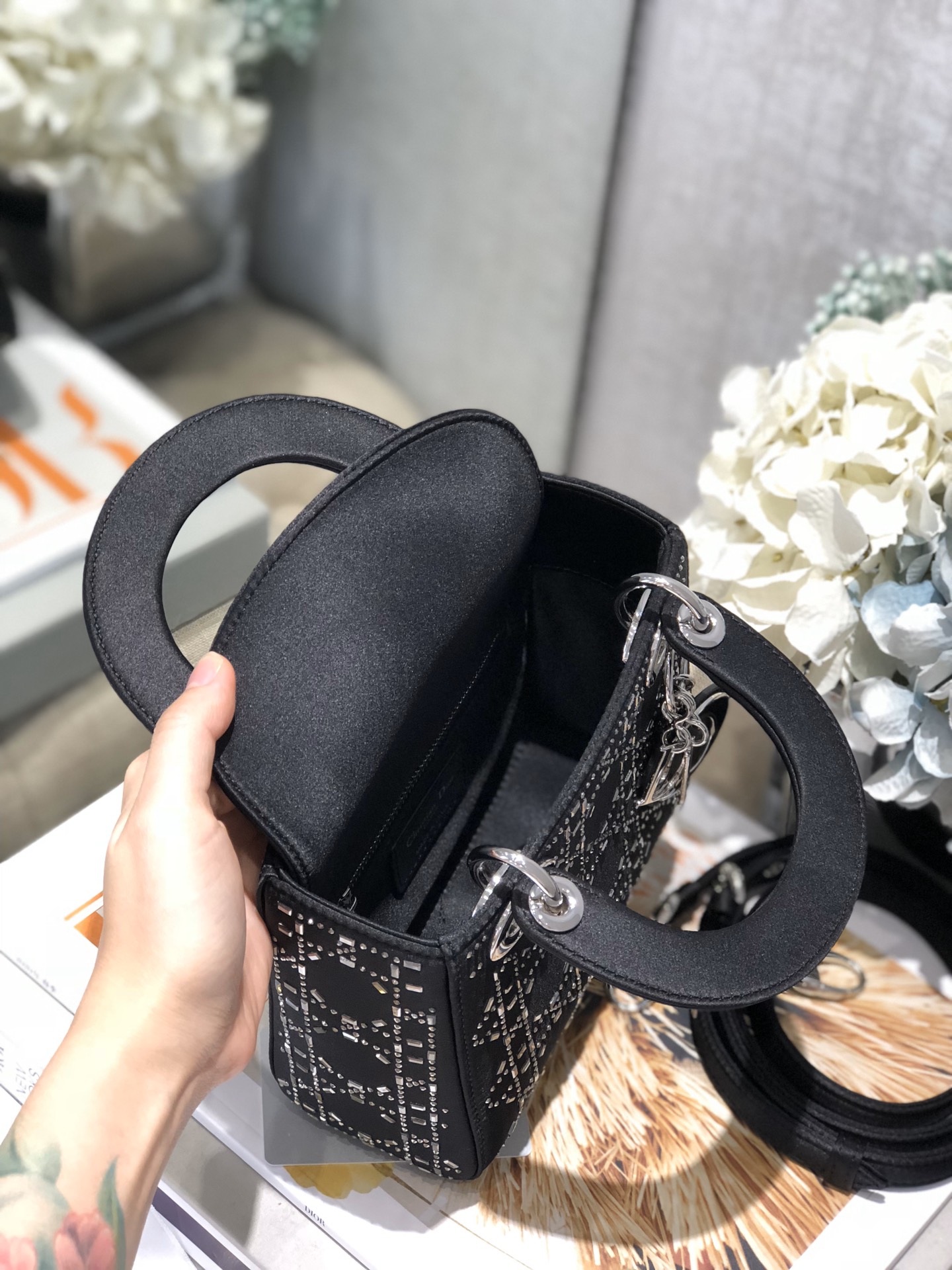 Dior Lady Mini 真丝镶钻戴妃包