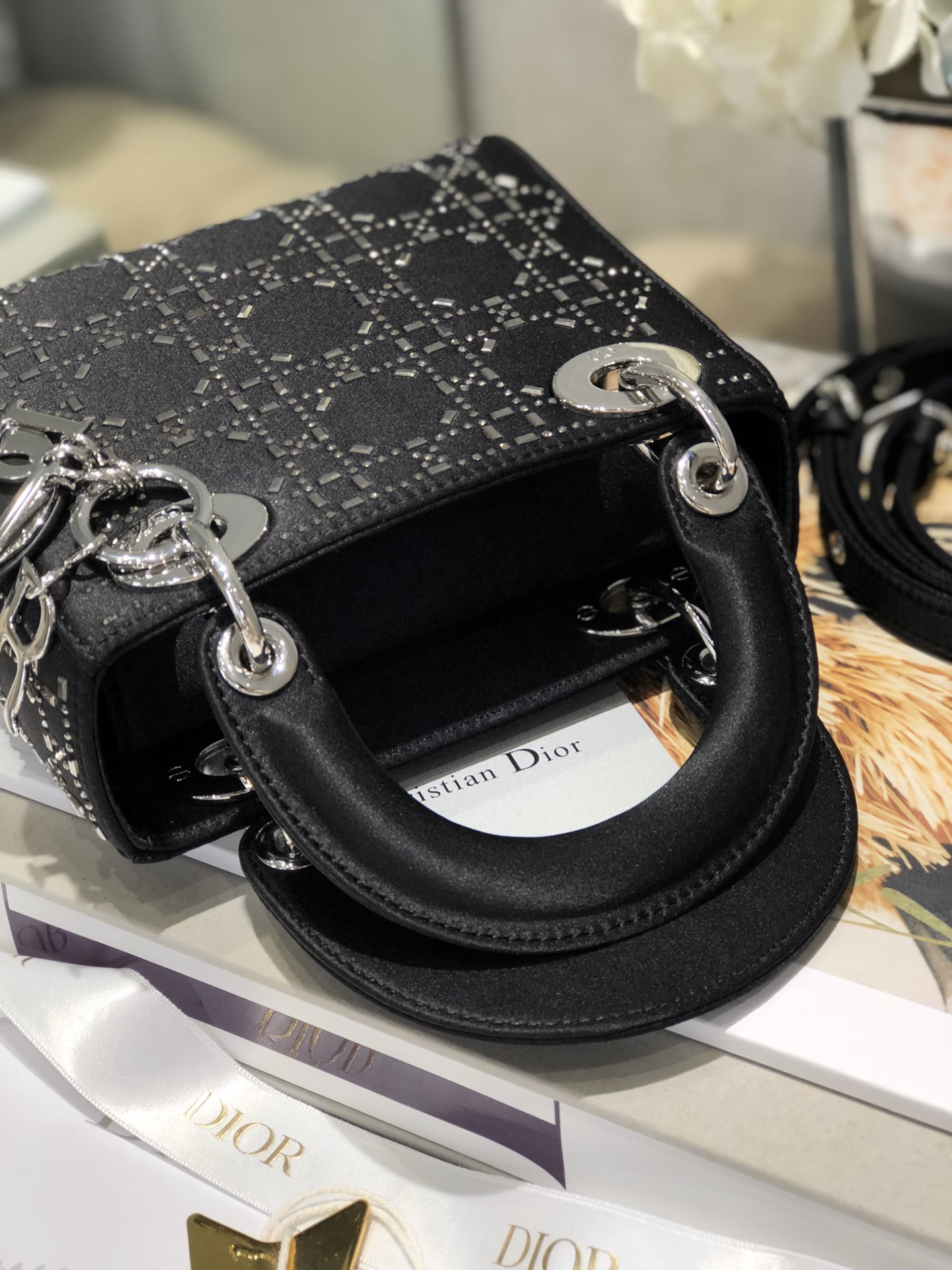 Dior Lady Mini 真丝镶钻戴妃包