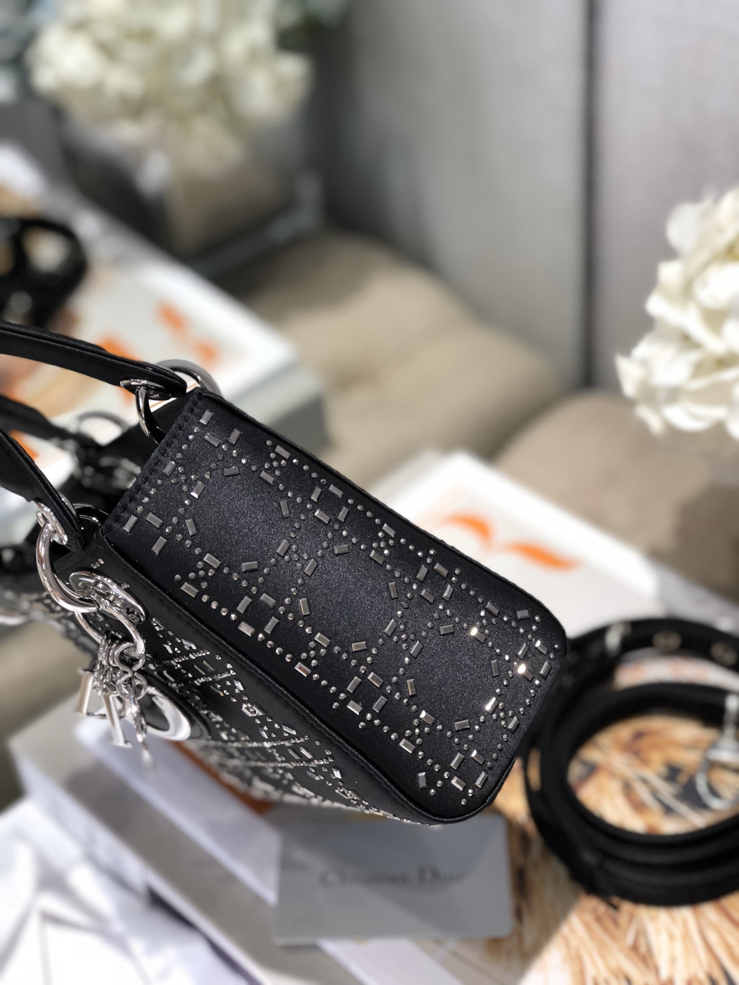 Dior Lady Mini 真丝镶钻戴妃包