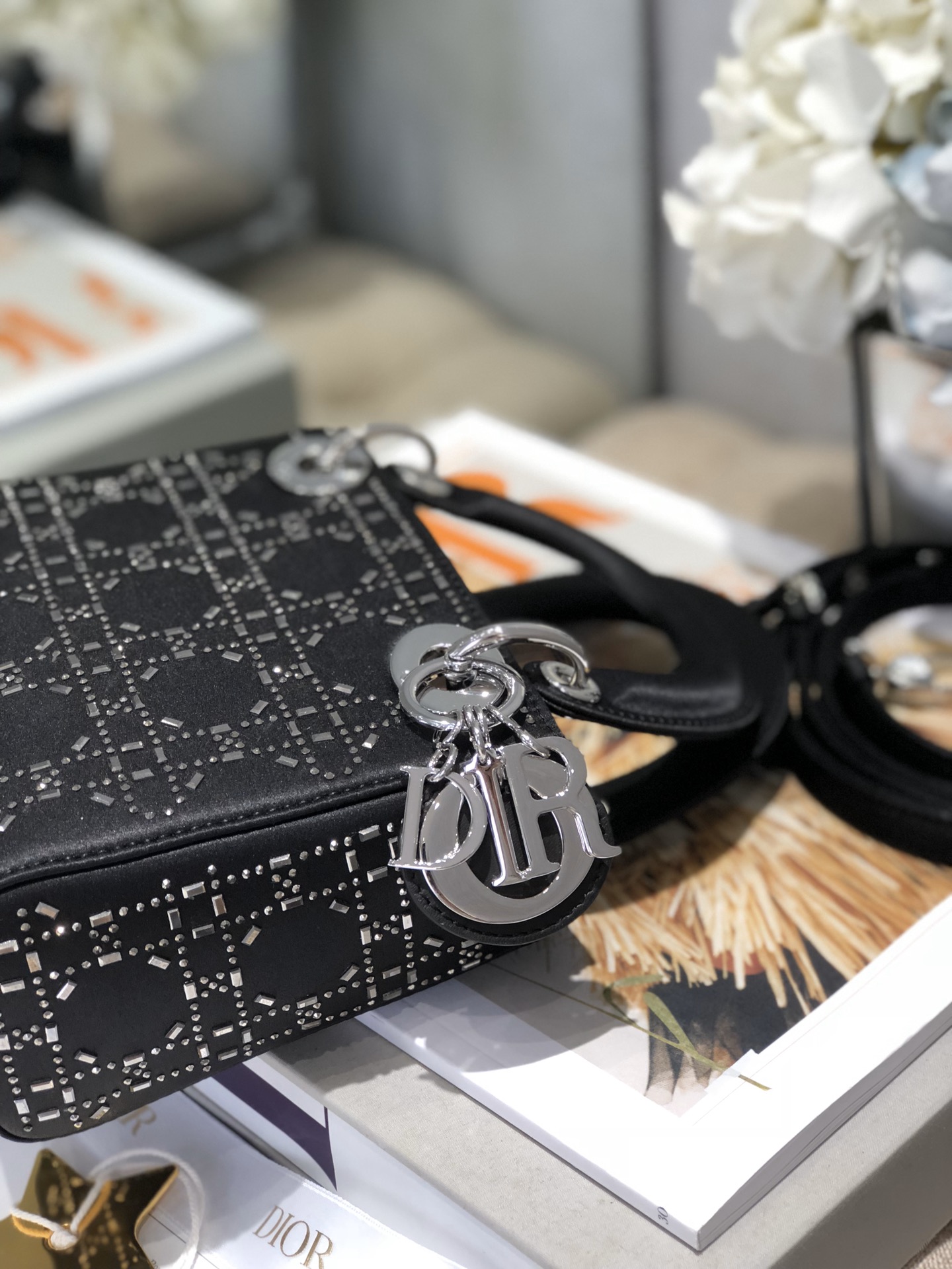 Dior Lady Mini 真丝镶钻戴妃包