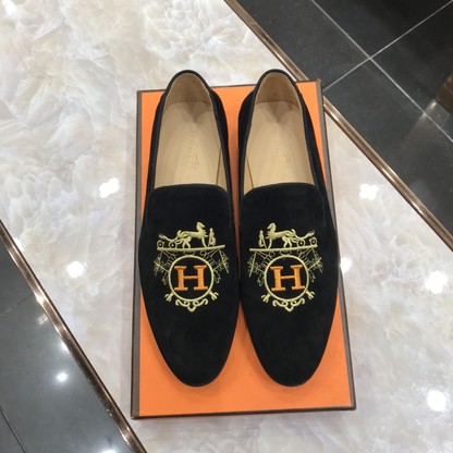 Hermes AAA Casual Shoes Embroidery Cowhide Frosted Genuine Leather Casual