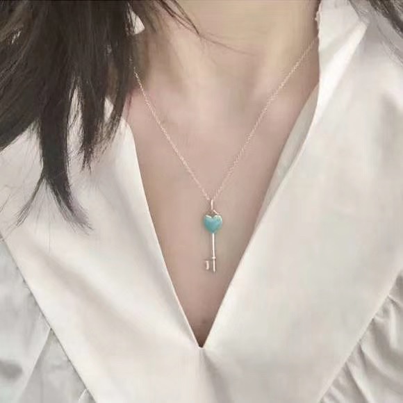 Tiffany & Co. Tiffany&Co.珐琅心形钥匙锁骨项链