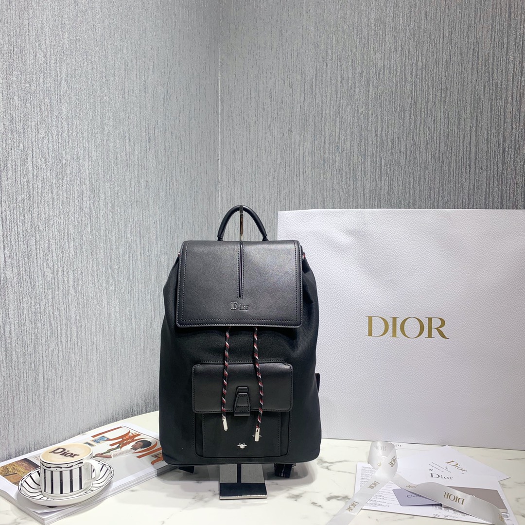 Dior Bags Backpack Black Yellow Calfskin Cowhide Nylon