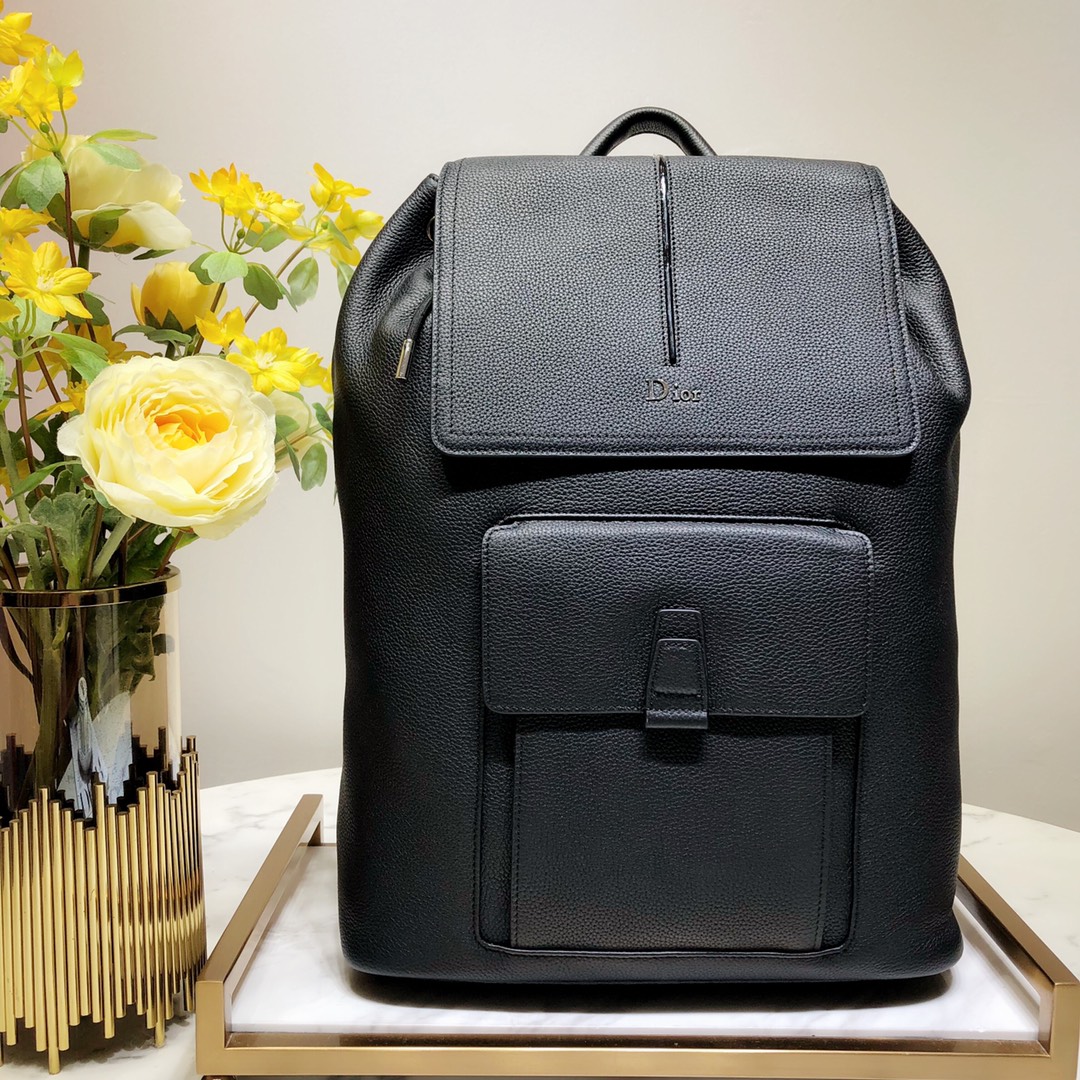 Dior Bags Backpack Black Yellow Calfskin Cowhide Nylon