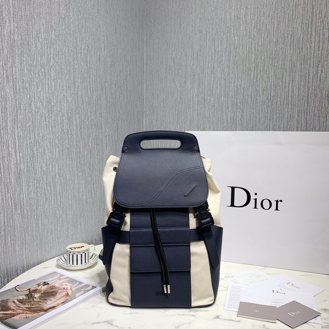 Dior Bags Backpack Beige Blue White Calfskin Cowhide Linen