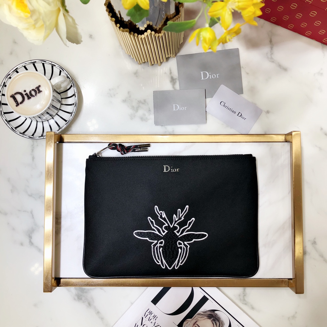 Dior Clutches & Pouch Bags Black Embroidery Nylon