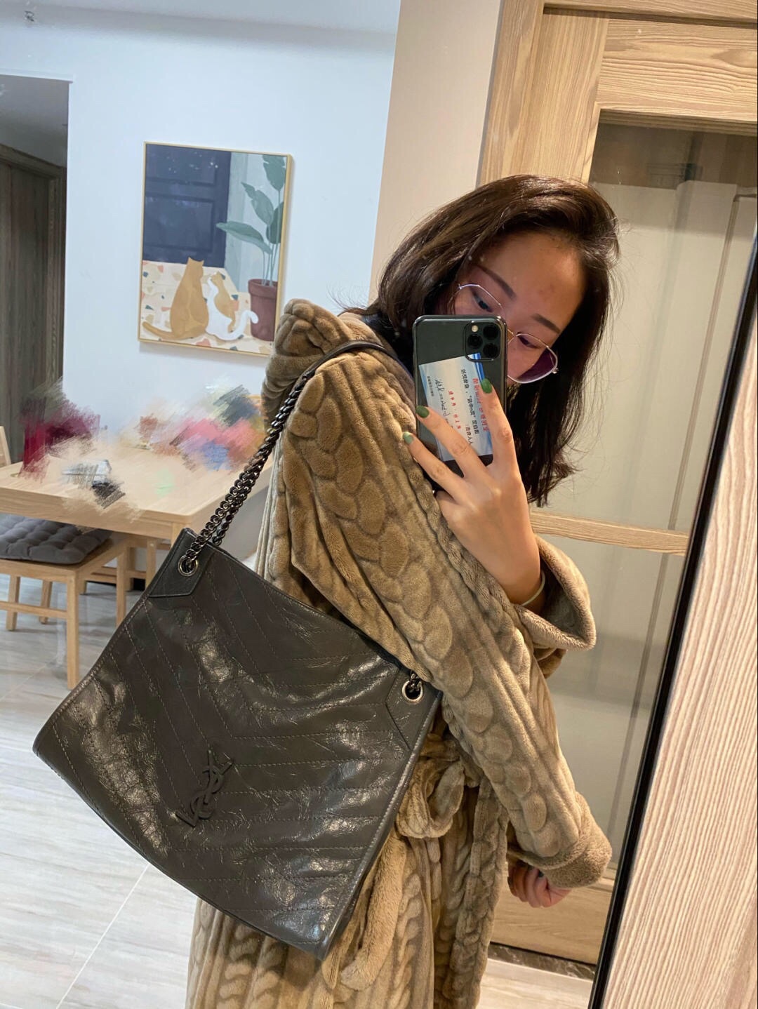 YSL NIKI SHOPPING BAG 33CM 577999深灰色油蜡牛皮