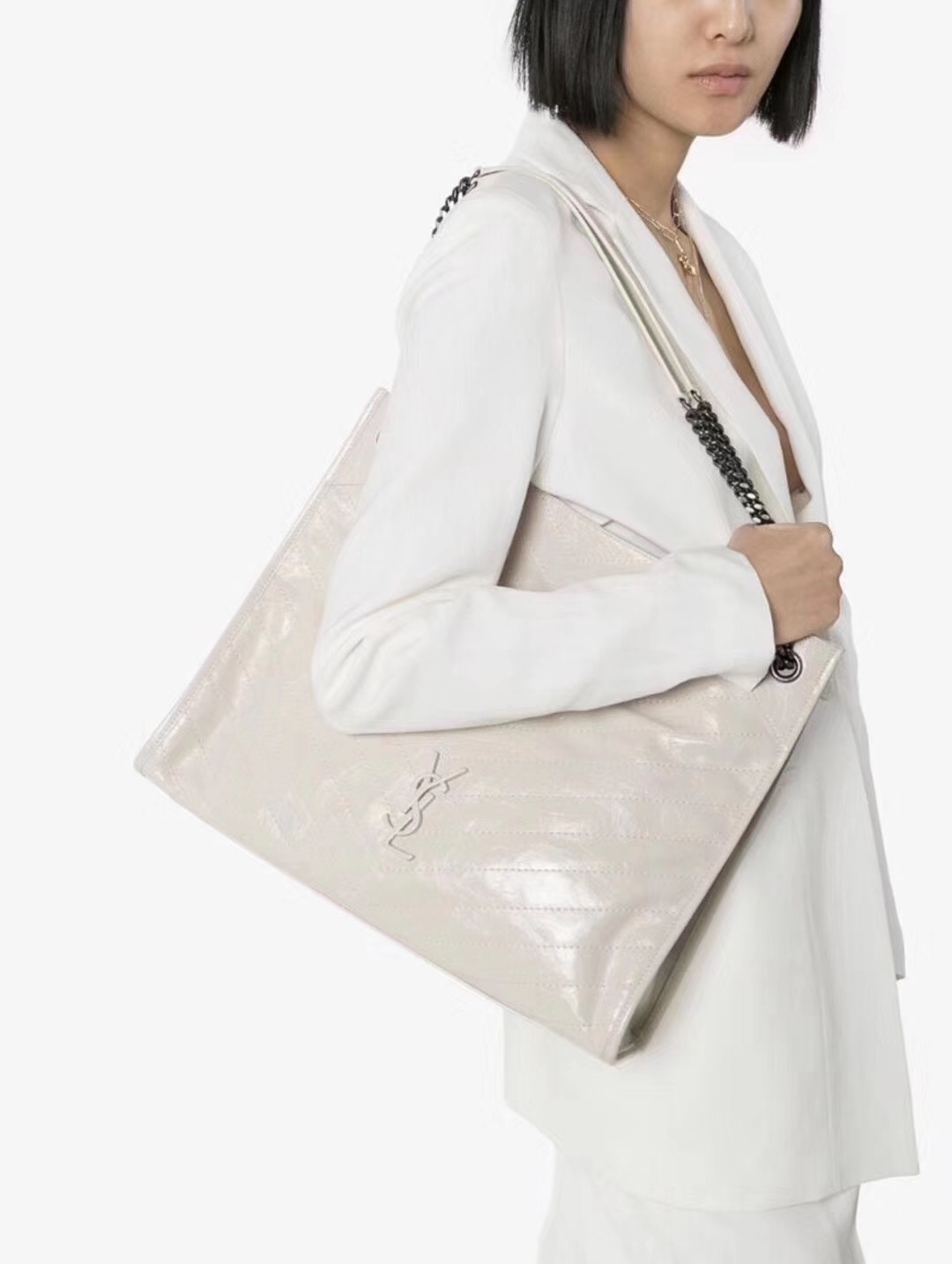 YSL NIKI SHOPPING BAG 33CM 577999奶白色油蜡牛皮