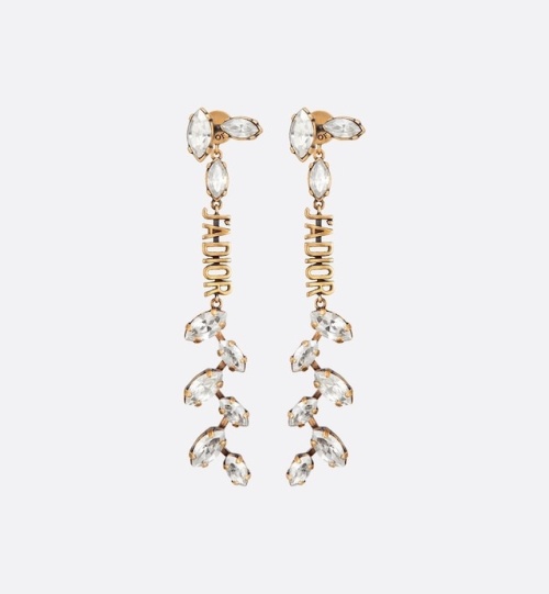 Dior J'Adior Laurier Drop Earrings with Crystals, Gold Finish Metal 1 Dior J'Adior Laurier Drop Earrings with Crystals, Gold Finish Metal