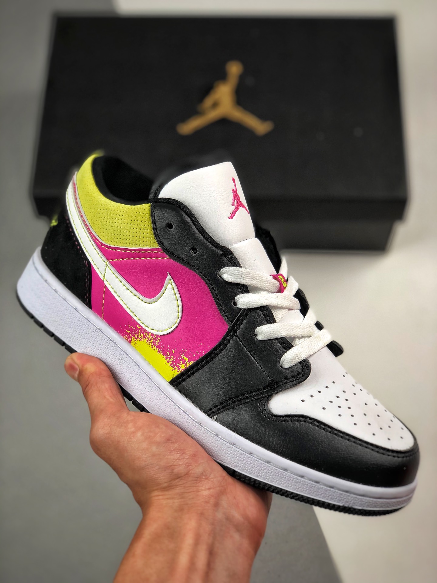 Soporte contra reembolso Air Jordan 1 Low Negro Amarillo Rosa Combinación Zapatos originales de la empresa comprados pa…