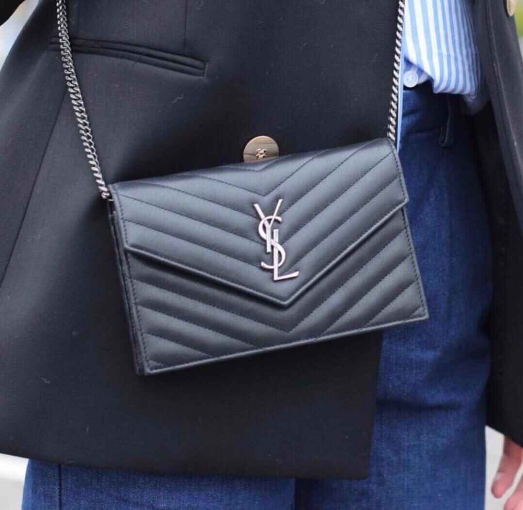 Saint laurent Ysl woc19小号信封包 393953黑色银扣