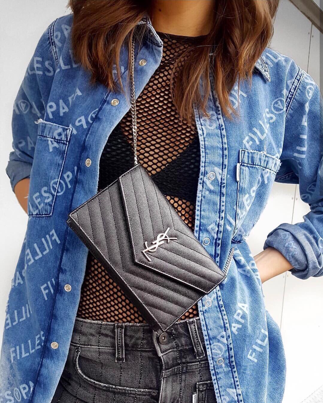 Saint laurent Ysl woc19小号信封包 393953黑色银扣