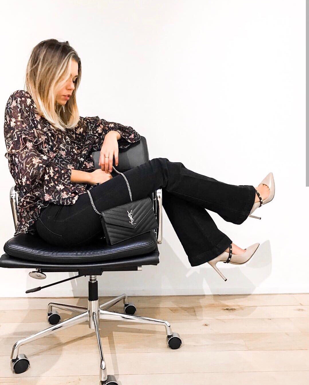 Saint laurent Ysl woc19小号信封包 393953黑色银扣