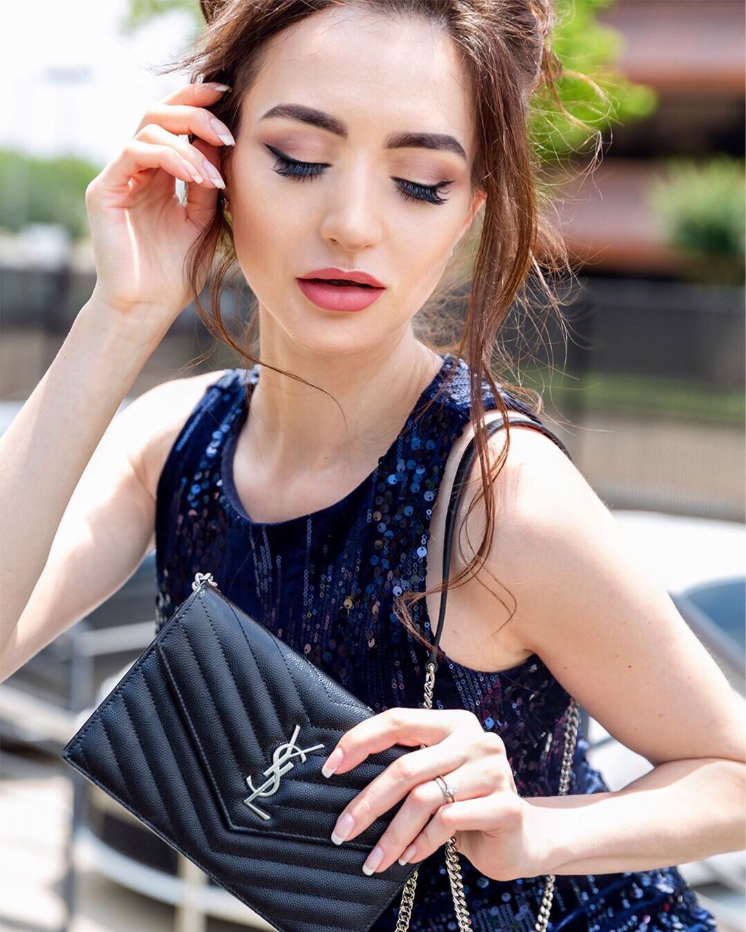 Saint laurent Ysl woc19小号信封包 393953黑色银扣