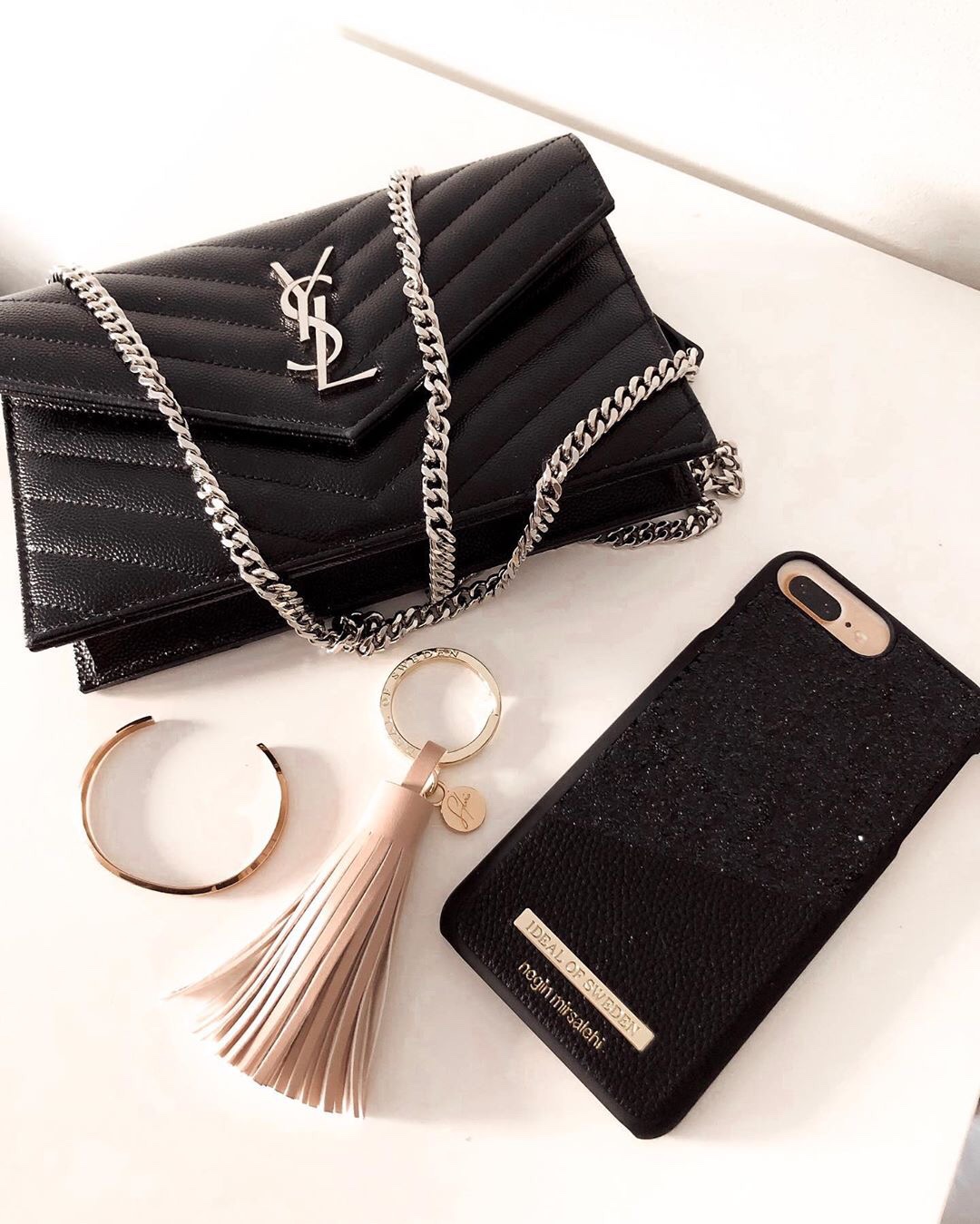 Saint laurent Ysl woc19小号信封包 393953黑色银扣