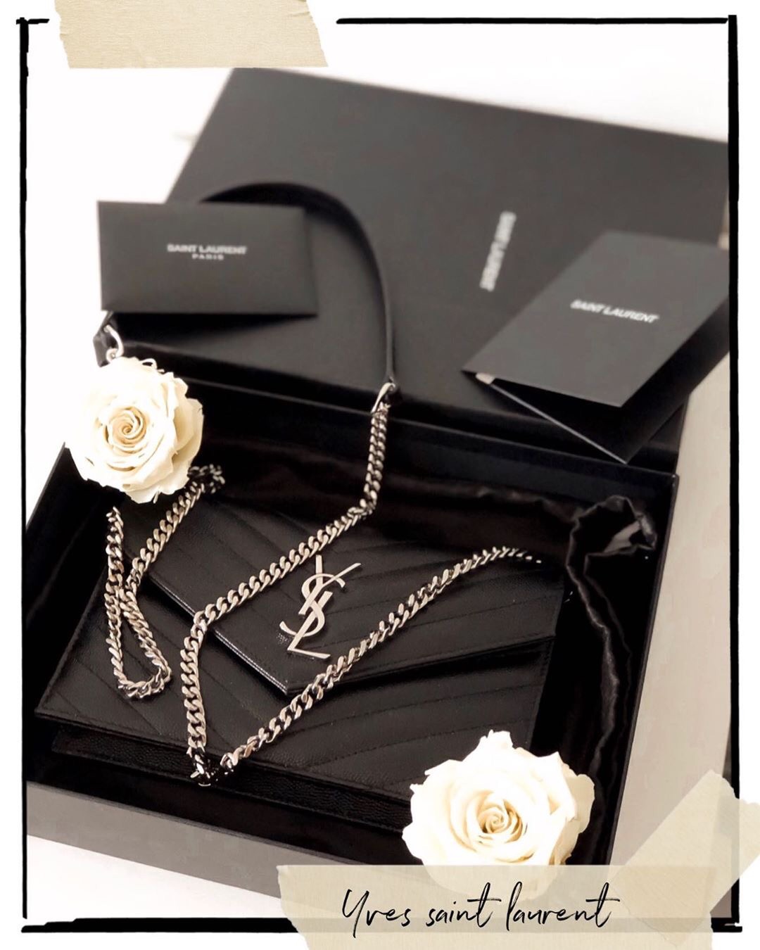 Saint laurent Ysl woc19小号信封包 393953黑色银扣