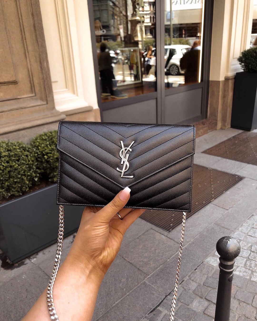 Saint laurent Ysl woc19小号信封包 393953黑色银扣