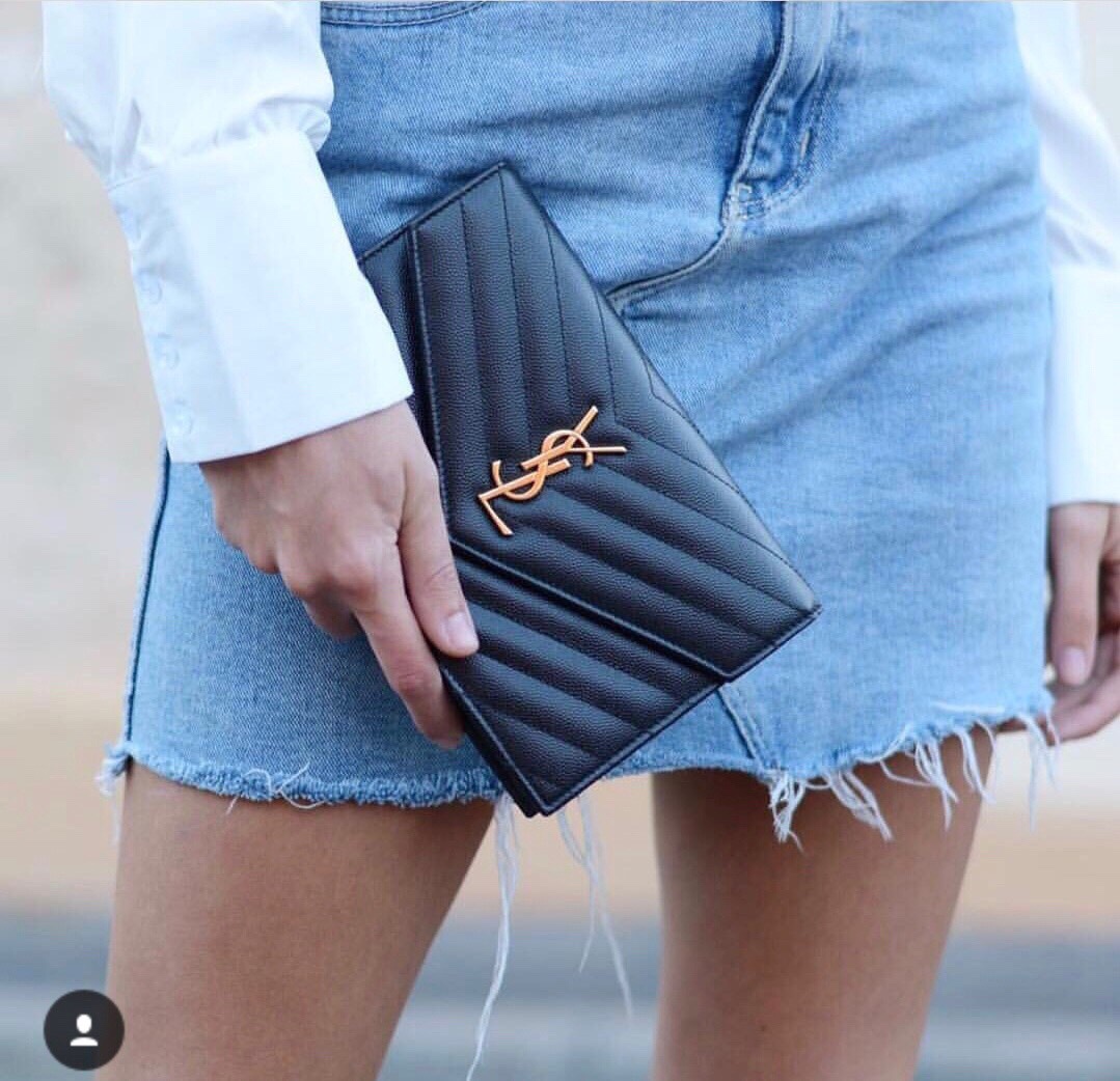 Saint laurent Ysl woc小号信封包 393953黑色金扣