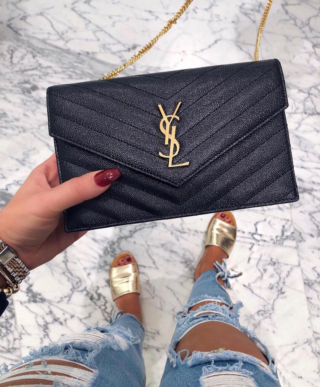 Saint laurent Ysl woc小号信封包 393953黑色金扣