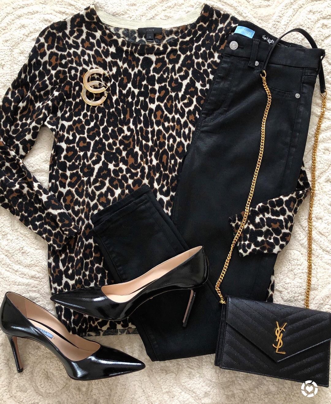 Saint laurent Ysl woc小号信封包 393953黑色金扣