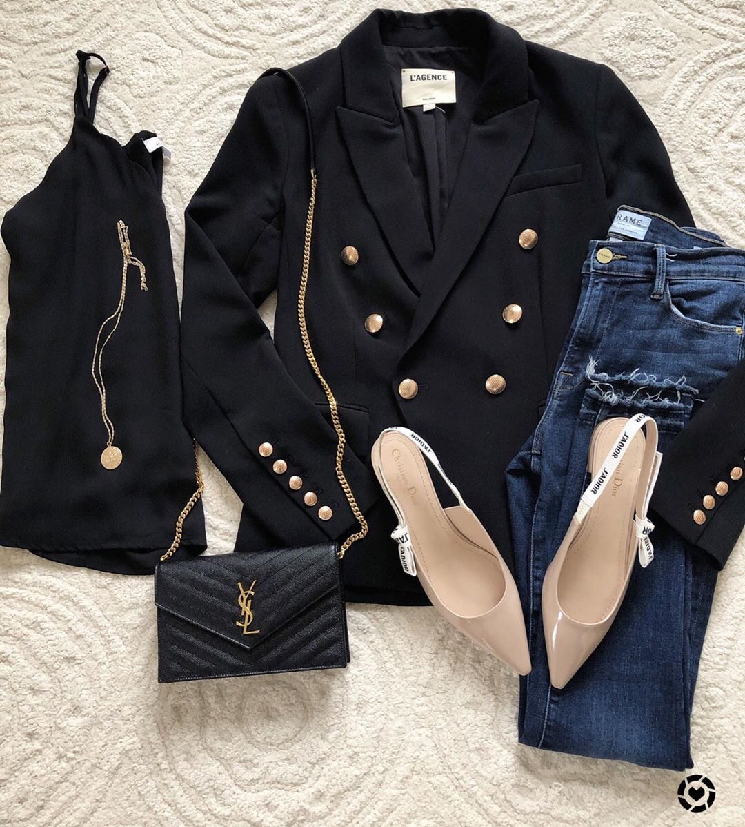 Saint laurent Ysl woc小号信封包 393953黑色金扣
