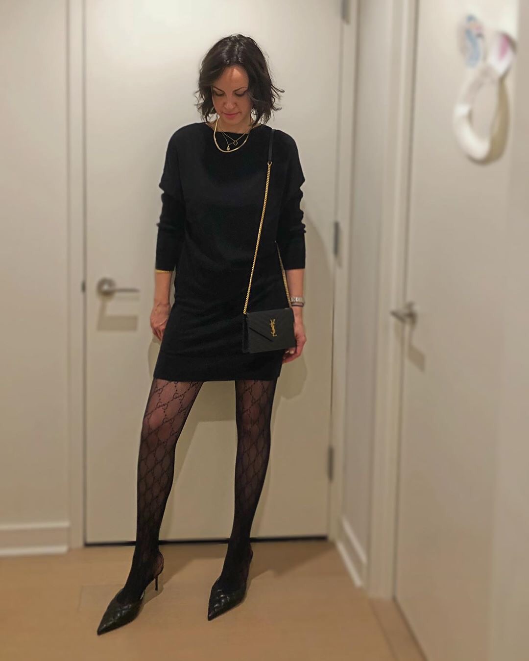 Saint laurent Ysl woc小号信封包 393953黑色金扣
