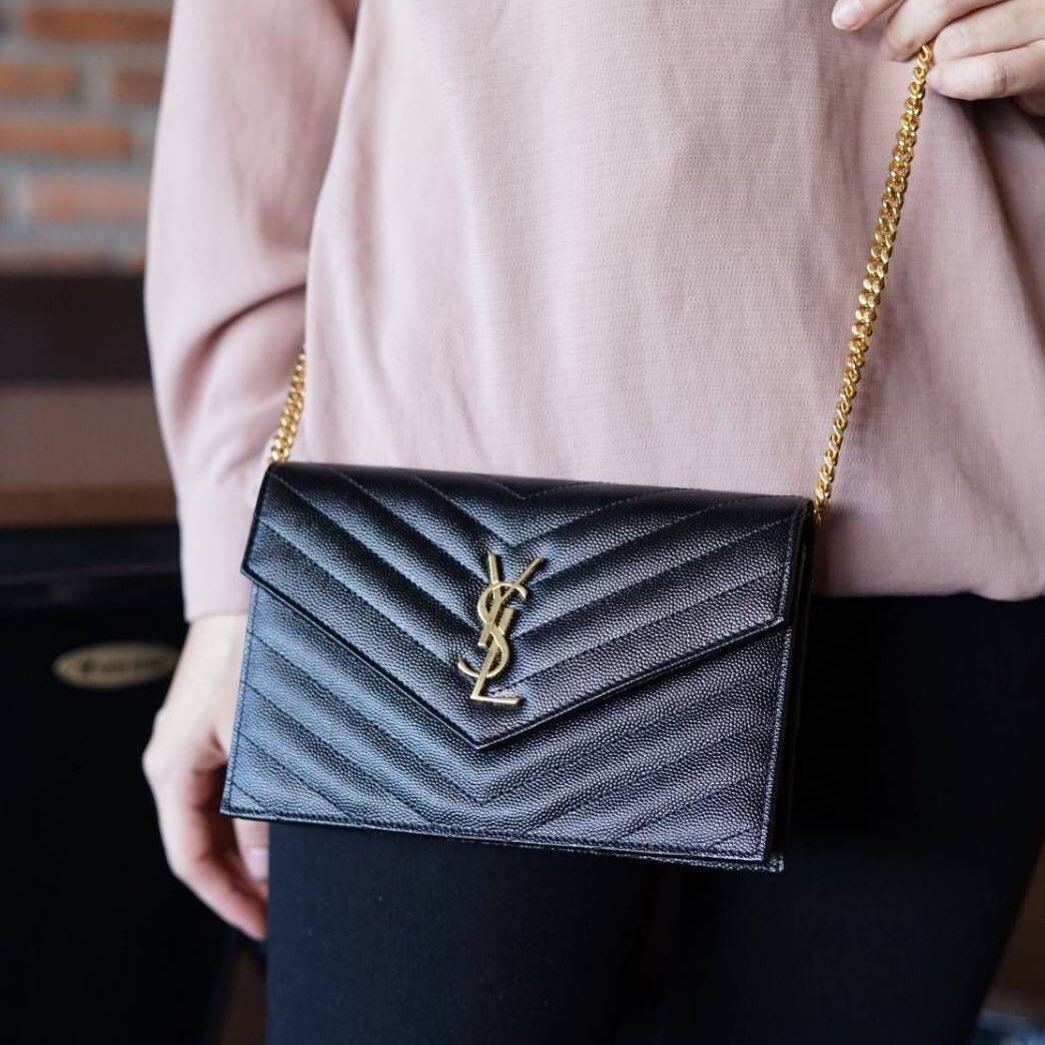 Saint laurent Ysl woc小号信封包 393953黑色金扣