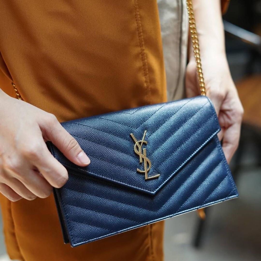 Saint laurent Ysl woc小号信封包 393953黑色金扣