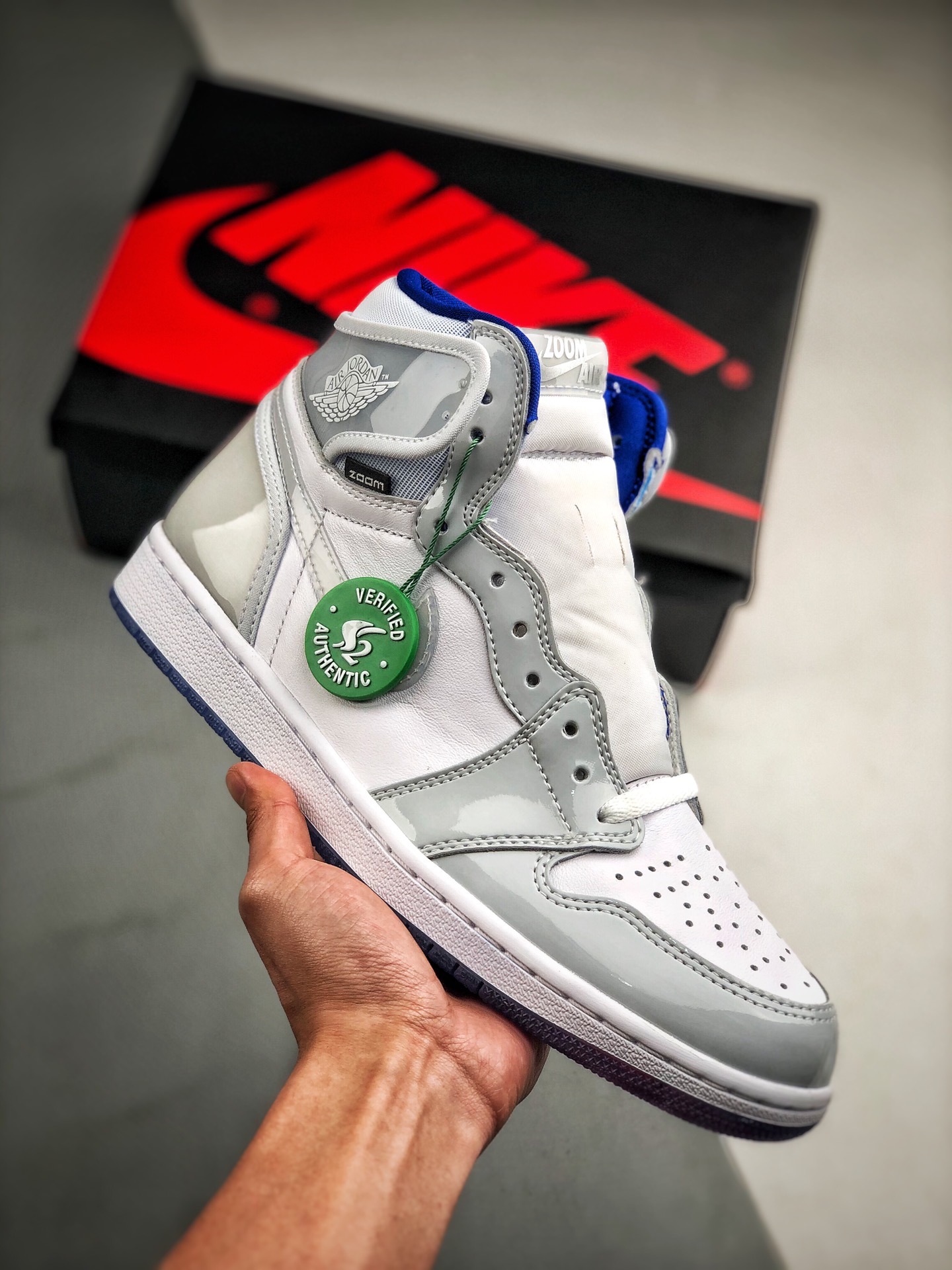 Air Jordan 1 Zoom R2T "Racer Blue" línea de producción puramente original S2, gris y blanco pequeño Dior, fotos reales …