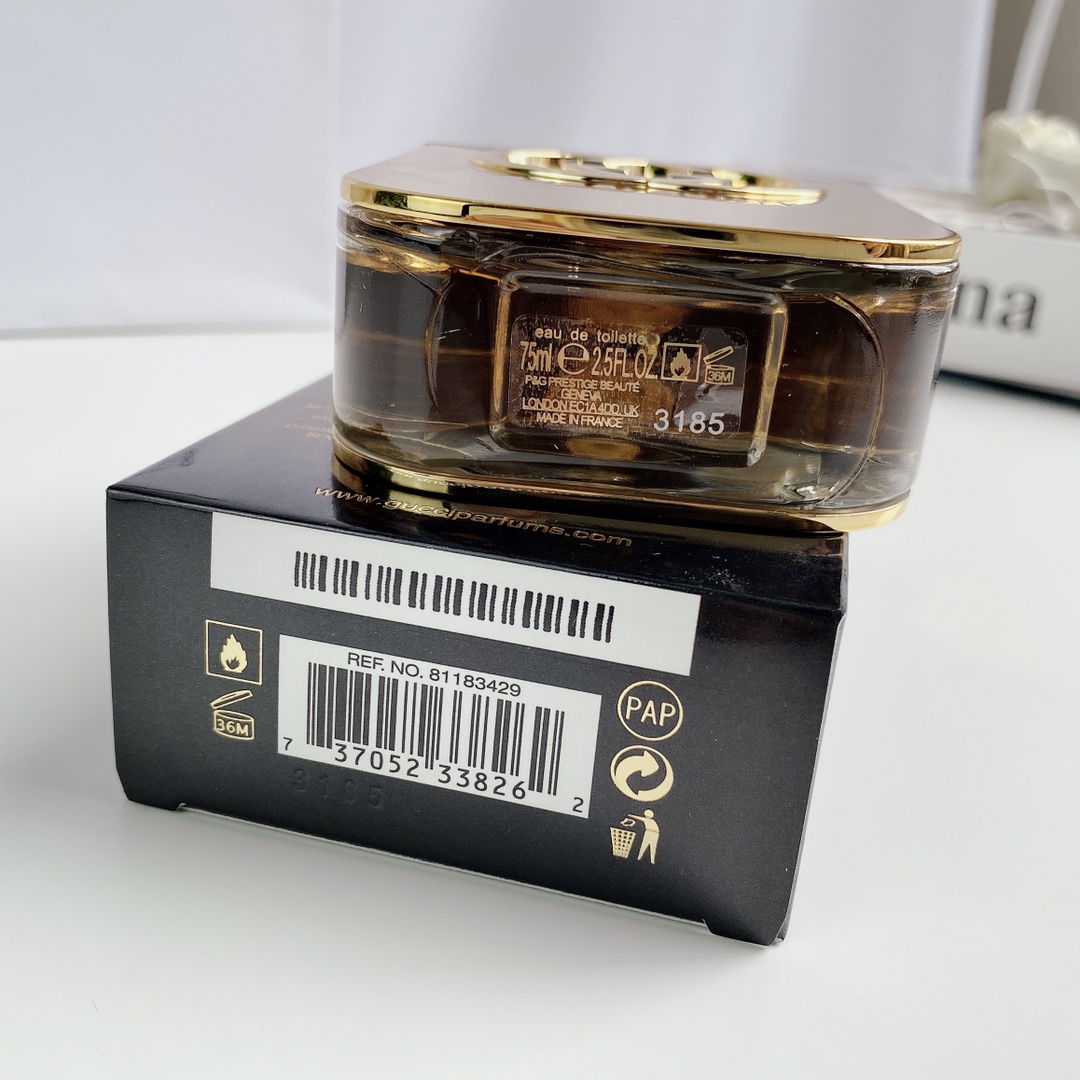 高端品质/90💰
品牌名称：✨GUCCL✨古驰
商品名称：罪爱女士淡香水
容量：75ml 
产地：法国
【香调】：花果香调
【前调】：柑橘、粉色胡椒
【中调】：桃子、紫丁香、天竺葵
【后调】：琥珀、广藿香
配：高端手提袋