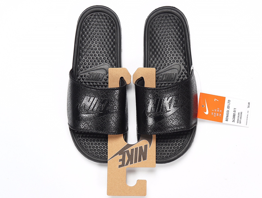 70 Nike Benassi JDI LTD 耐克一字拖 343880-001 全黑 Just do it GD权志龙同款夏季沙滩软底凉拖