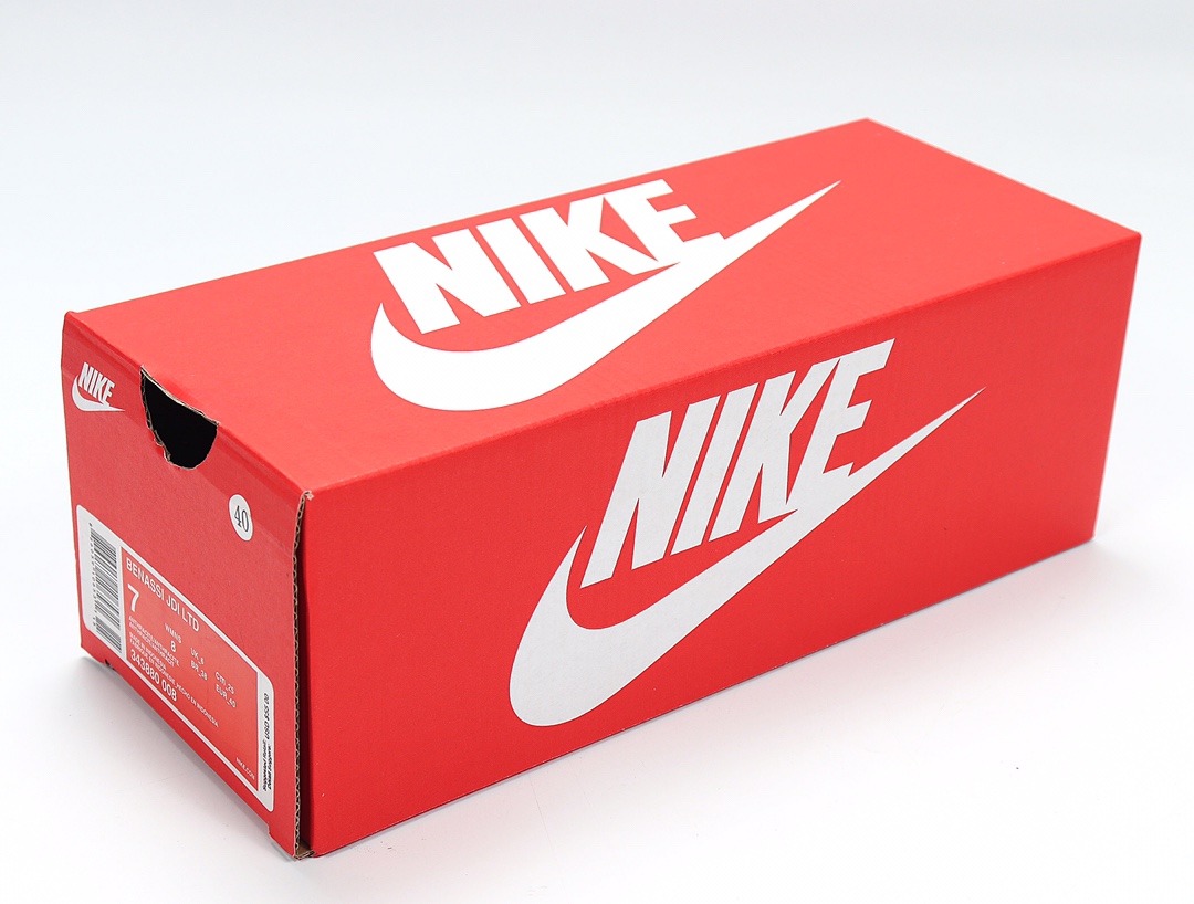 70 Nike Benassi JDI LTD 耐克一字拖 343880-008 黑底 黑红拼接 黑勾 GD权志龙同款夏季沙滩软底凉拖