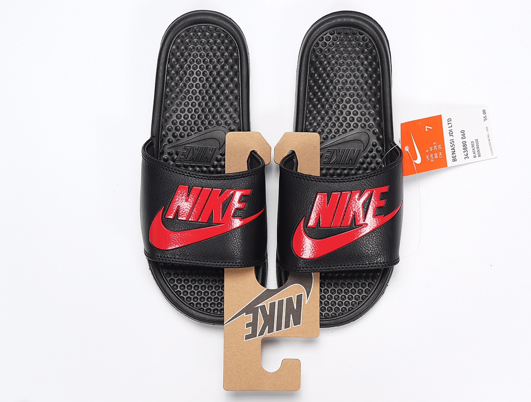 70 Nike Benassi JDI LTD 耐克一字拖 343880-060 黑红 GD权志龙同款夏季沙滩软底凉拖